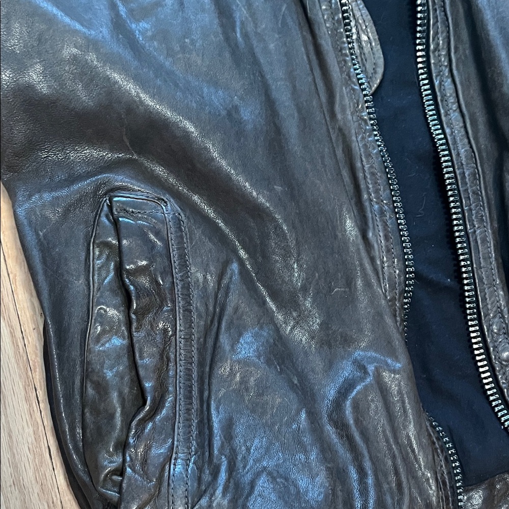 Men's dark olive green Leather Jacket - Picture 3 of 9